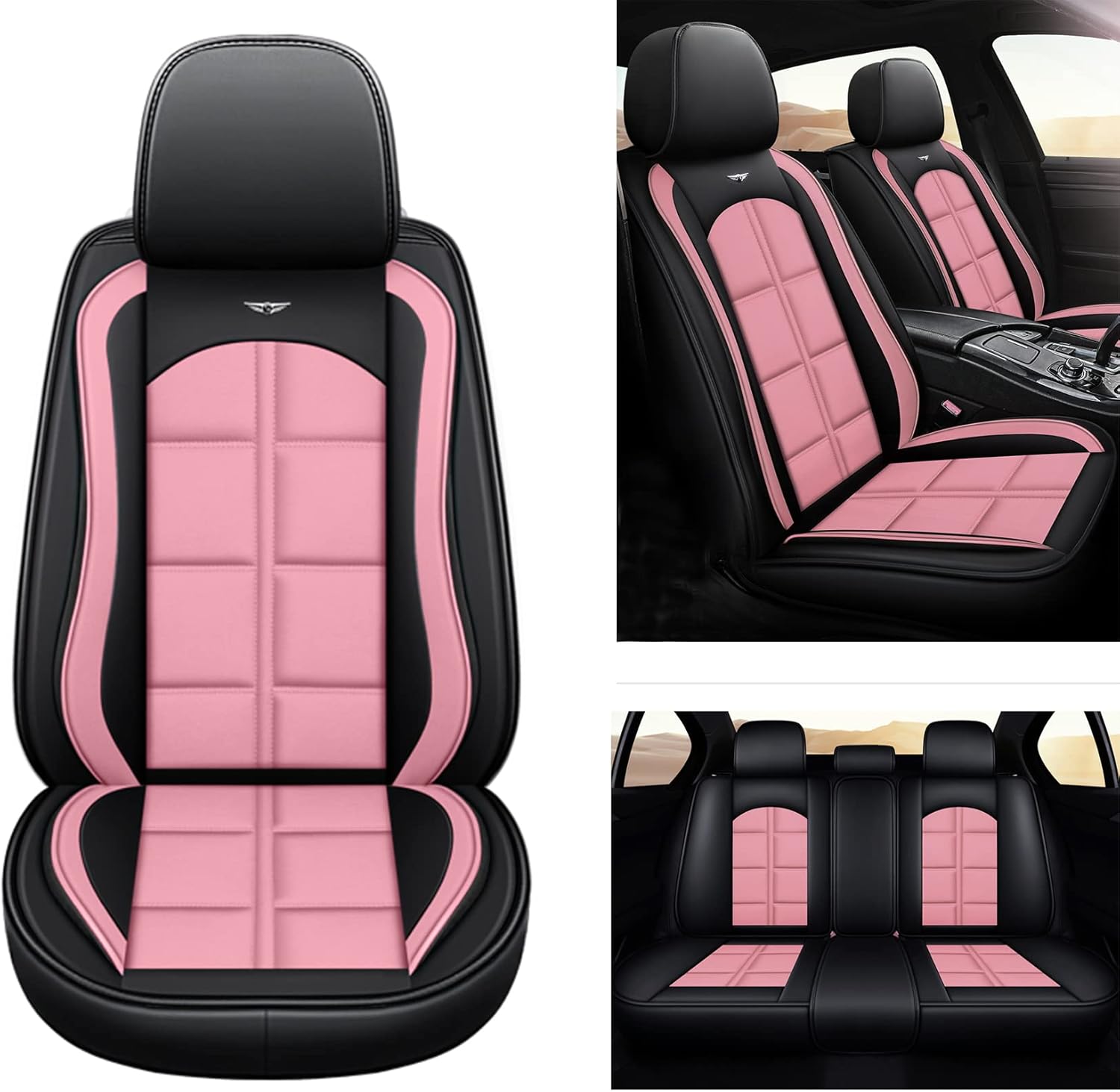 Full Set of 5-Passenger Waterproof Leather Car Seat Covers (Black-Red) Y7654