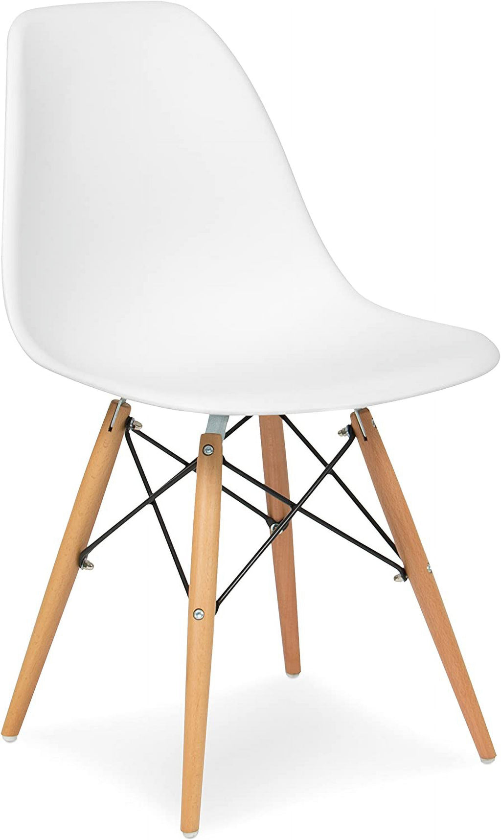 White Molded Plastic Dining Chairs with Wood Legs, Set of 4 Y627