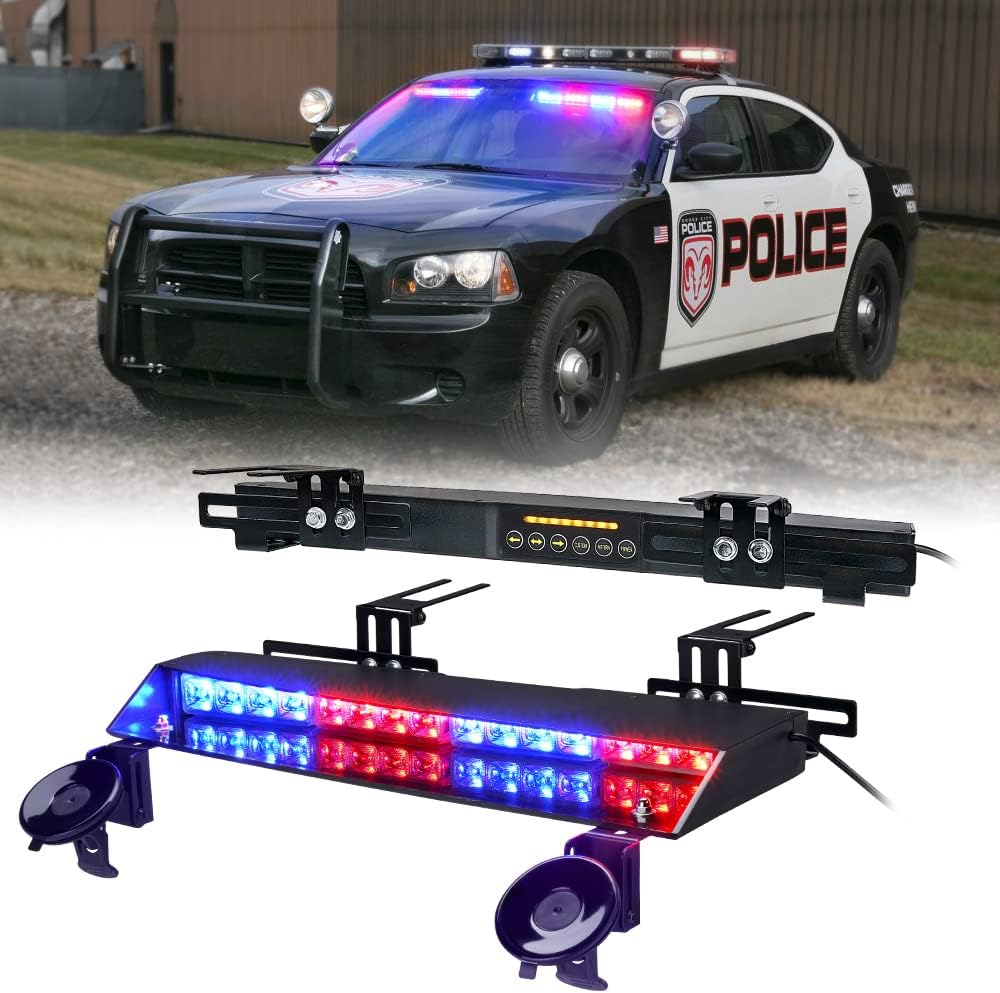 32 LED Dual Visor Strobe Light Bar with Split Deck Brackets & Vacuum Sucker, White/Red C68920