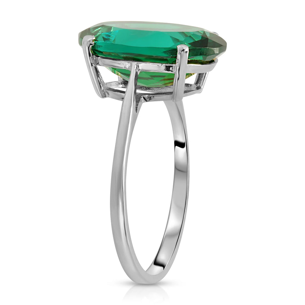 14K Solid White Gold Oval Cut Emerald Solitaire Ring F134784