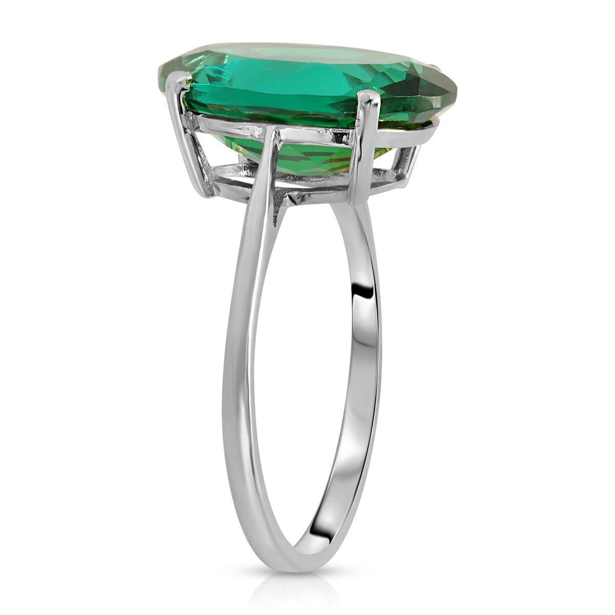 14K Solid White Gold Oval Cut Emerald Solitaire Ring F134784