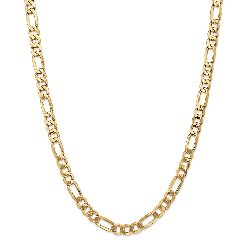 14kt Yellow Gold 7mm Flat Figaro Chain 22 inch Lobster Clasp D98157
