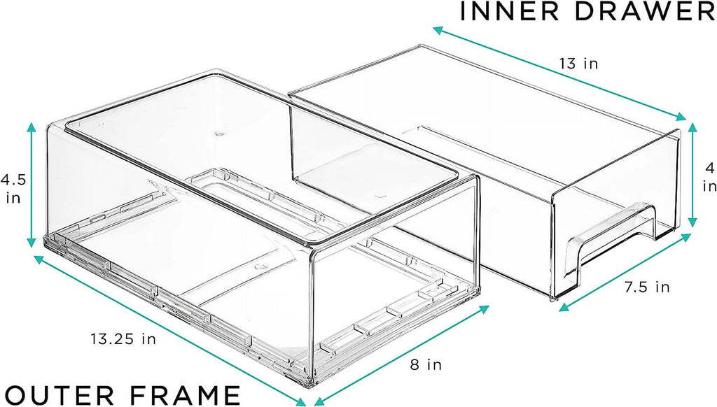 Clear Stackable Fridge Drawer Bins, 2 Pack Medium H9400