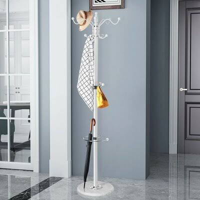 White 15-Hook Freestanding Metal Coat Rack S11162