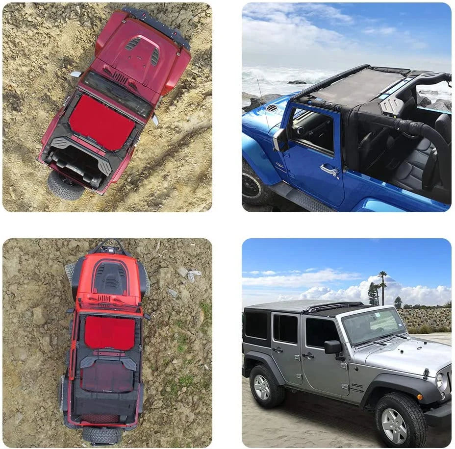 Jeep Wrangler Sunshade 2 Door and 4 Door Front White Mesh Screen Sunshade with Grab Bag Y16293