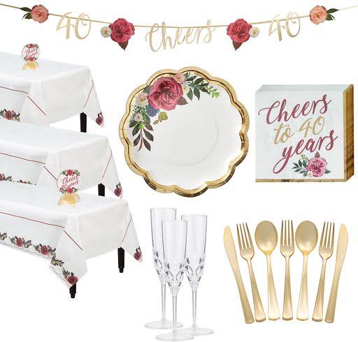 Metallic Gold 40th Anniversary Rose Tableware Supplies J27124