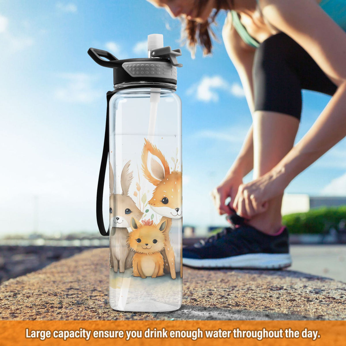 32oz Tritan Leakproof Clear Water Bottle with Straw J283226