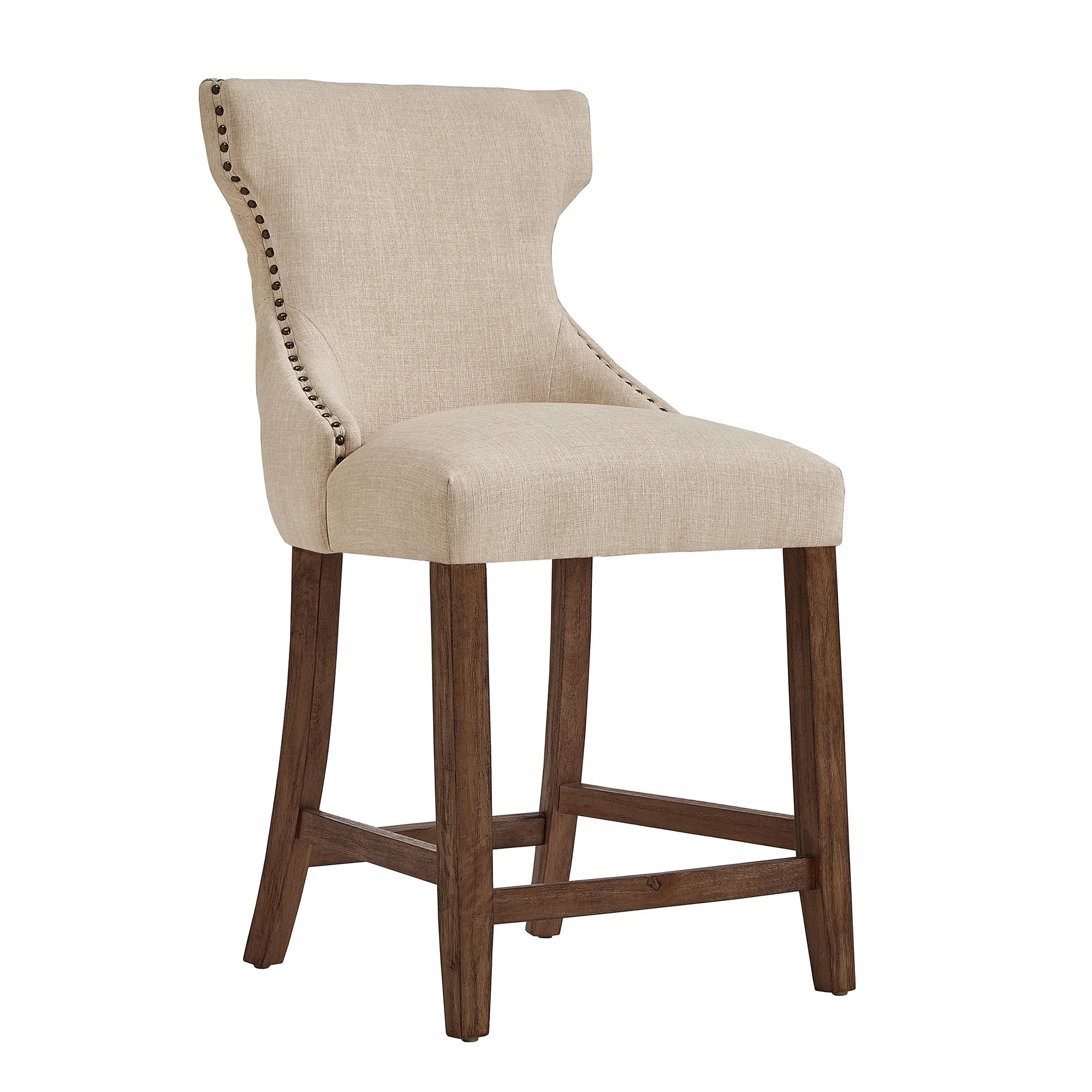 Beige Linen Upholstered Counter Height Stools, Set of 2 P644