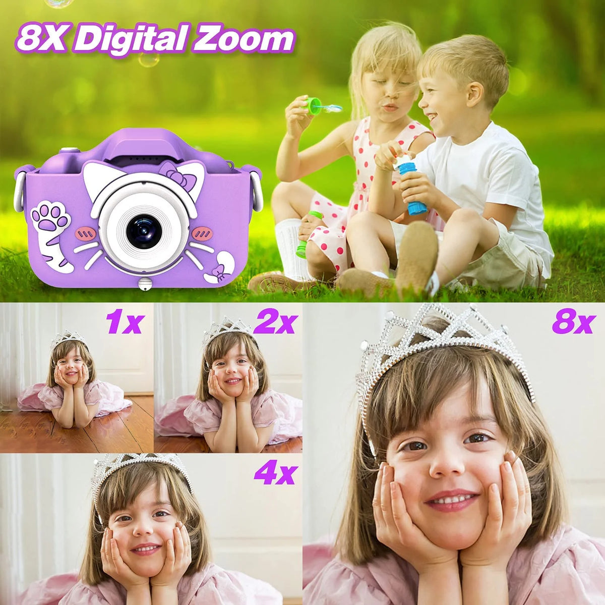 Kids Camera with Cartoon Soft Silicone Cover, 32G SD Card Included H87871