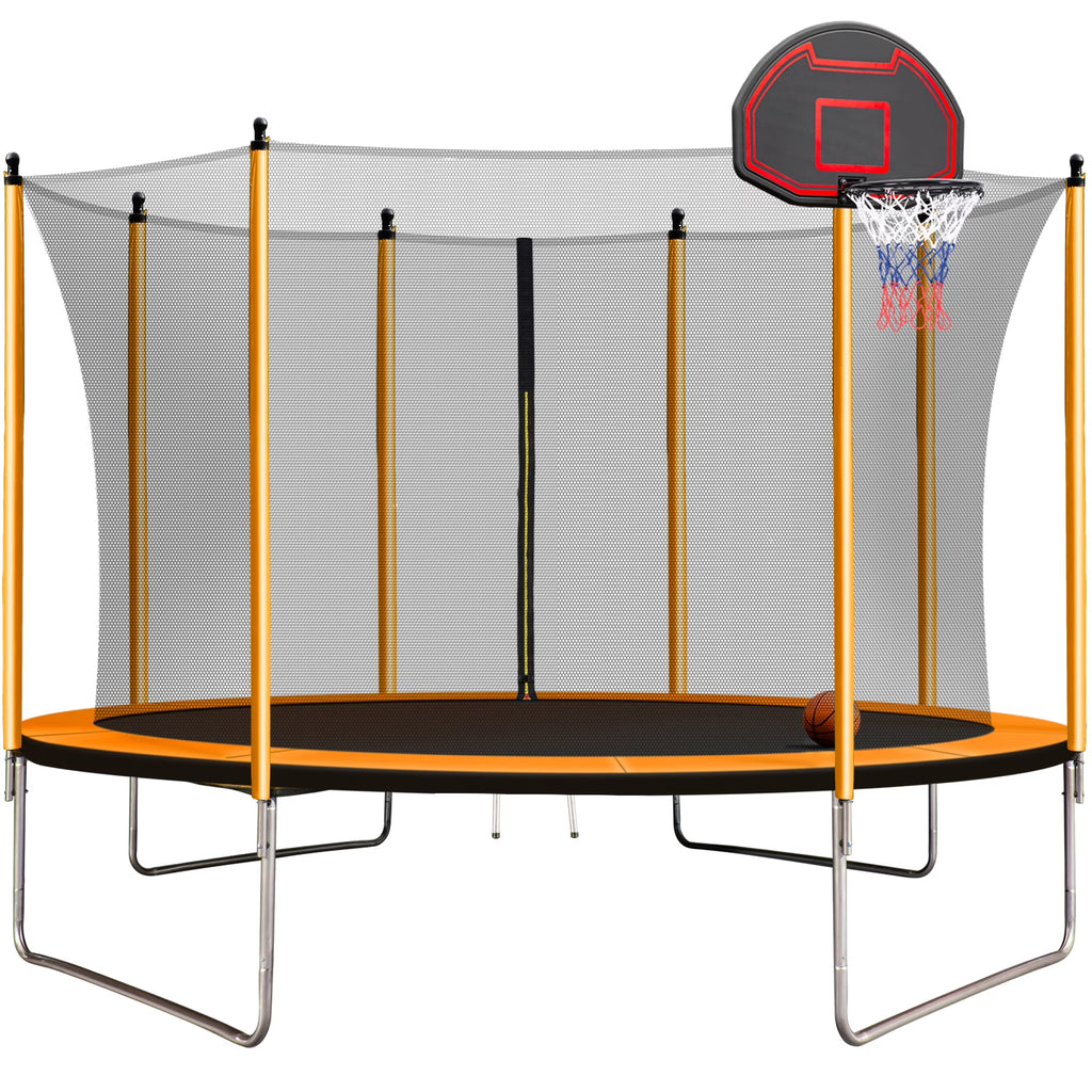 Orange Trampoline with Basketball Hoop and Ladder H145793