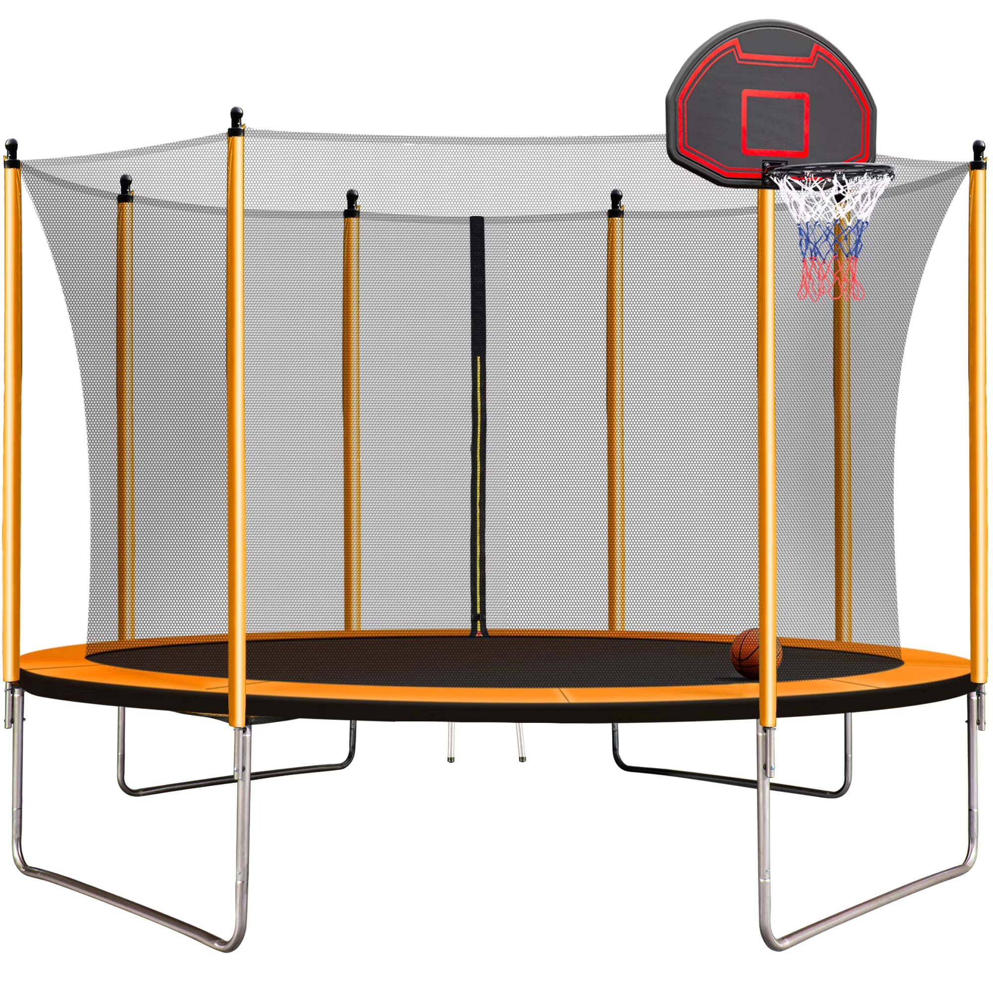 Orange Trampoline with Basketball Hoop and Ladder H145793