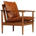 Brown Real Leather Armchair with Acacia Wood E51342