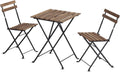 3 Pieces Folding Dining Table Chairs with Teak Wooden Top Anti-Rust Steel Frame K751
