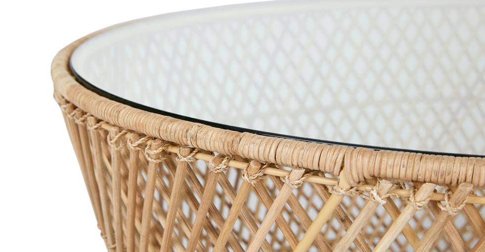 Round Wicker Side Table with Glass Top U852