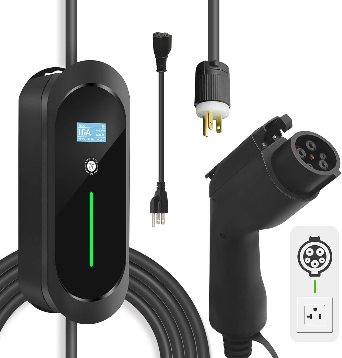 Portable EV Charger with NEMA 6-20 Plug and NEMA 5-15 Adapter F4161