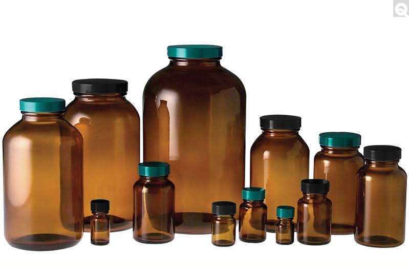 84 oz Amber Wide Mouth Packer Bottle with Green Thermoset F217 & PTFE Lined Cap Ultra Clean - Pack of 12 I656