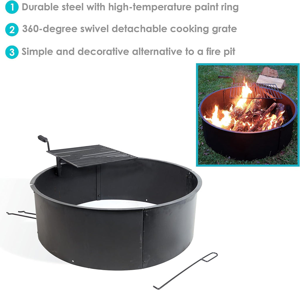 36 Inch Heavy Duty Steel Wood Burning Fire Pit with Cooking Grate and Fire Poker S8911
