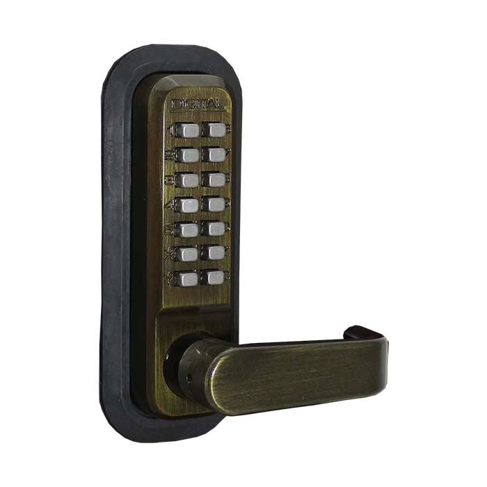 Antique Brass Passage Door Lever with Keyless Lock B34779
