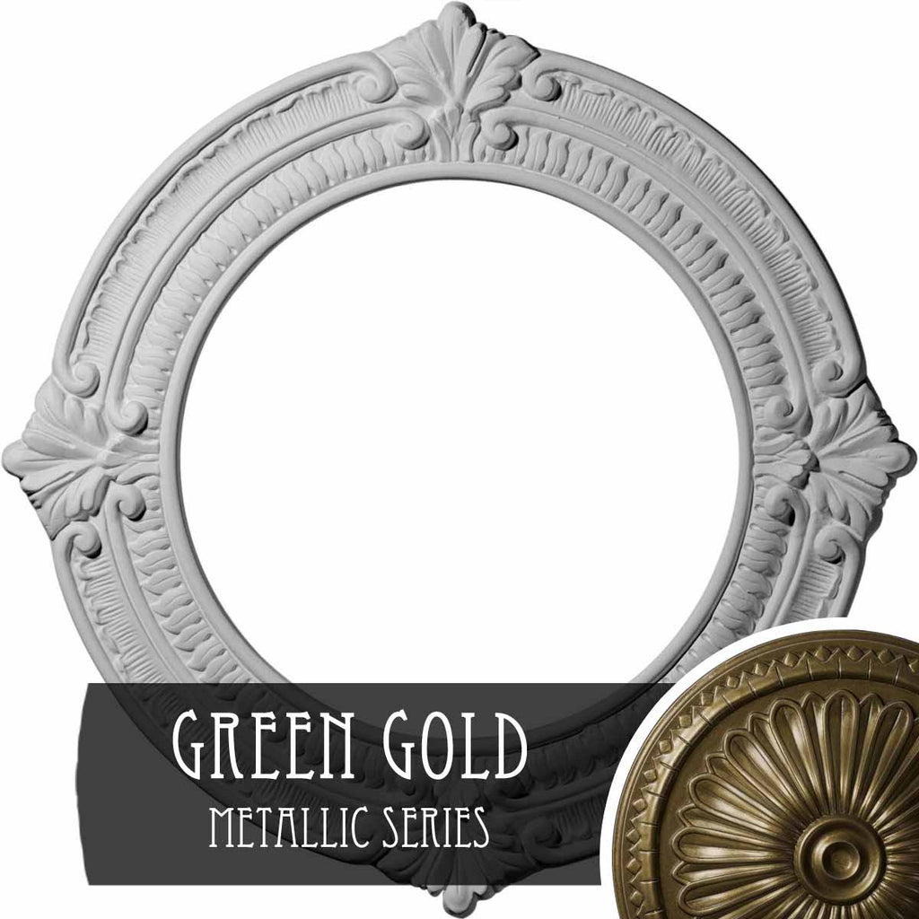 13 1/8x22OD x 8x22ID x 5/8x22P Hand-Painted Green Gold Ceiling Medallion B47567