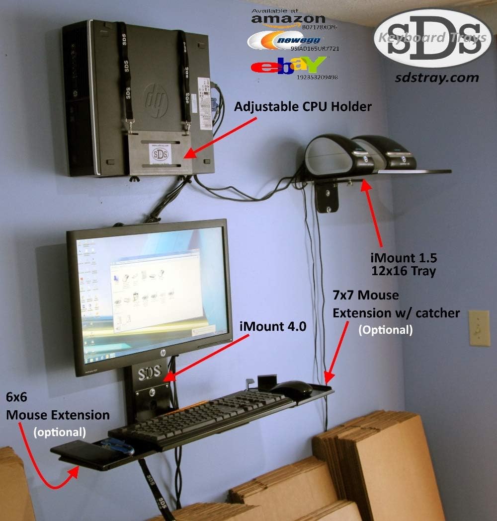 Black Adjustable VESA Monitor & Keyboard Wall Mount System with Tilt & Fold-up E9924