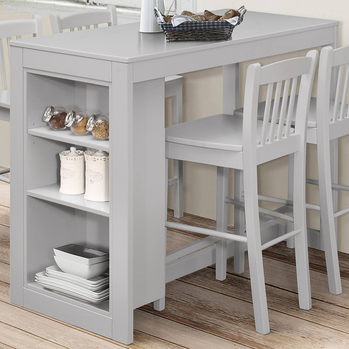 Ash Grey Counter Height Dining Table with Shelving F6349