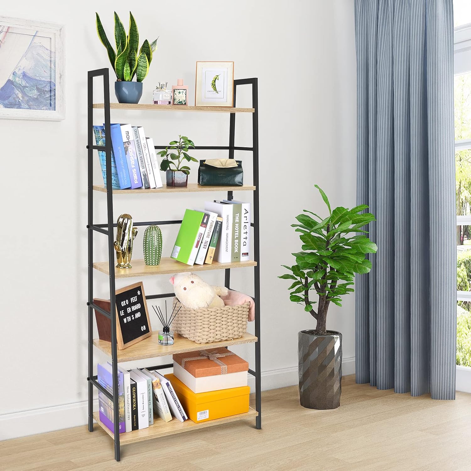 5-Tier Industrial Bookshelf with Metal Frame Y614167