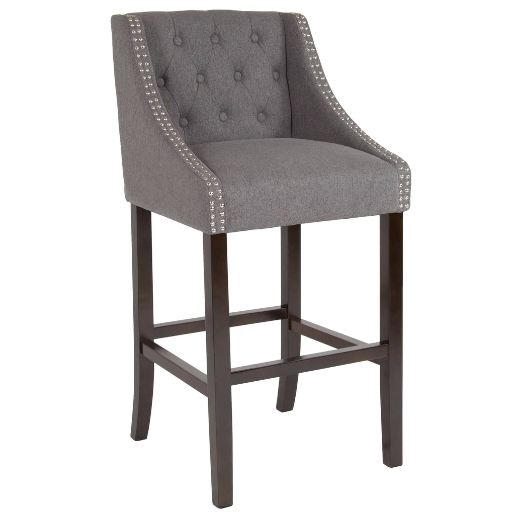 Dark Gray Tufted Walnut Barstool S5083