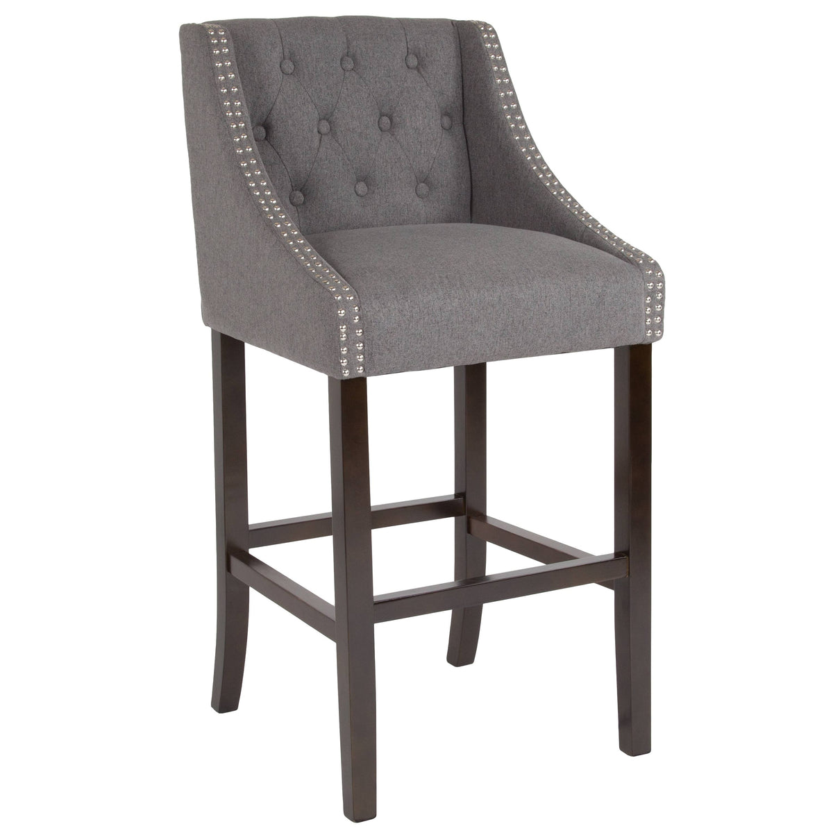 Dark Gray Tufted Walnut Barstool S5083