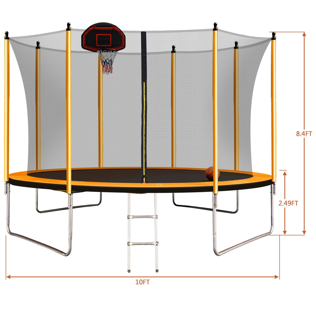 Orange Trampoline with Basketball Hoop and Ladder H145793