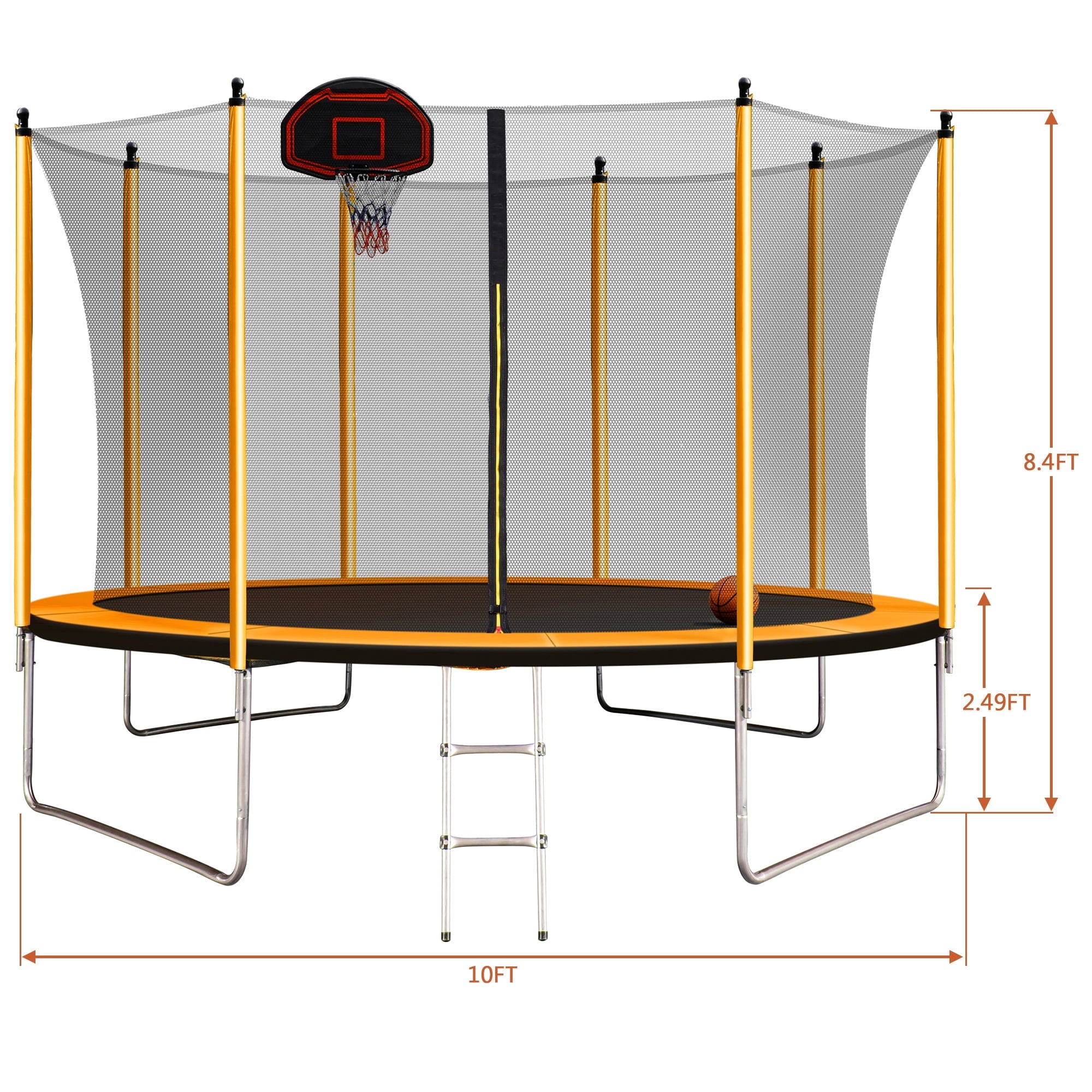 Orange Trampoline with Basketball Hoop and Ladder H145793