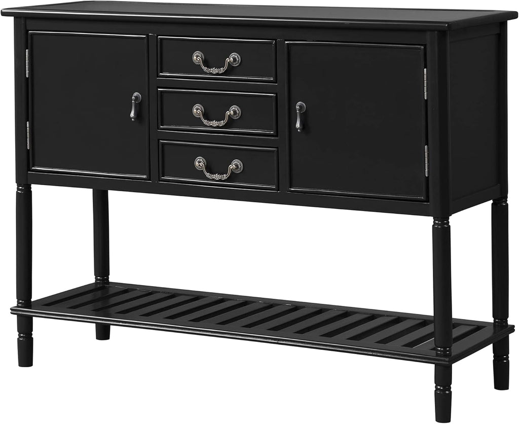 Navy Blue Solid Wood Console Table with 3 Drawers, 2 Cabinet, 1 Shelf B566648