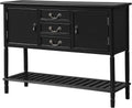Navy Blue Solid Wood Console Table with 3 Drawers, 2 Cabinet, 1 Shelf B566648