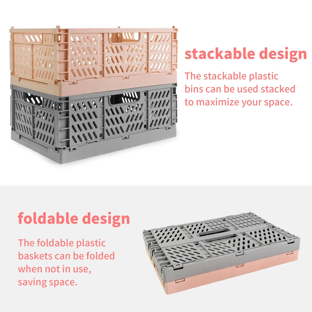 Collapsible Plastic Storage Crates, 6L, Gray, 2 Pack M6941