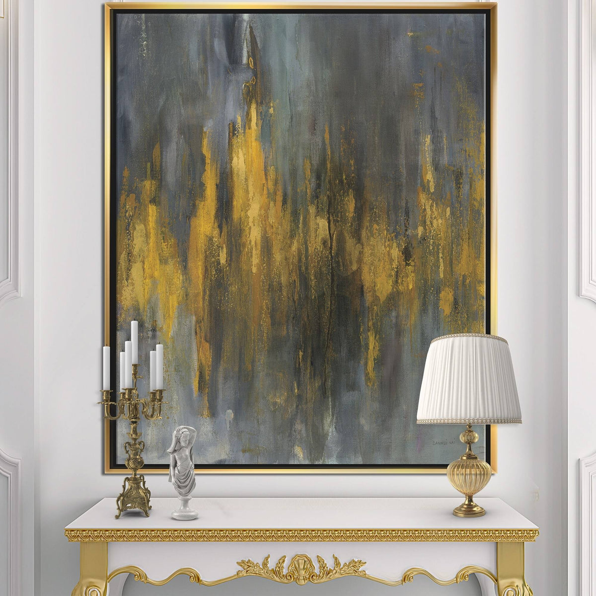 Black and Gold Glam Abstract Framed Canvas, 36 inch x 46 inch H730