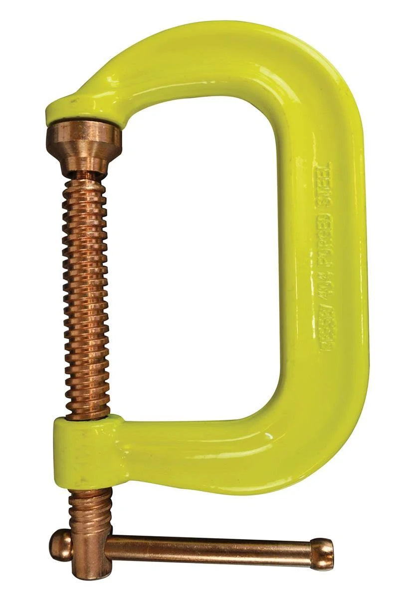 Drop Forged C-Clamp, 12 in. Capacity, 6-1/4 in. Throat Depth, Hi-Vis Yellow Frame with Copper Plated Spindle O139083
