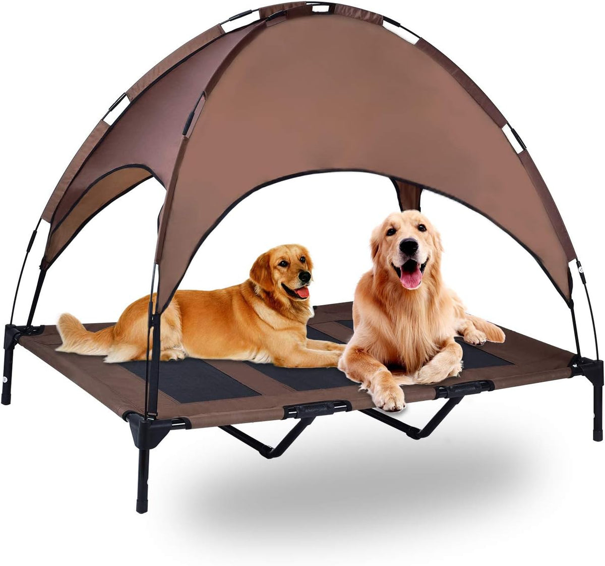 Elevated Pet Cot with Canopy, 1680D Oxford Fabric Raised Mesh Cot, Large, Brown Y1203