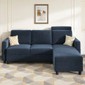 Dark Navy Blue Velvet L-Shaped Sectional Sofa with Storage Chaise R1276
