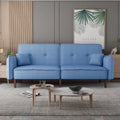 Blue Fabric Futon Sofa Bed with Solid Wood Leg O6761