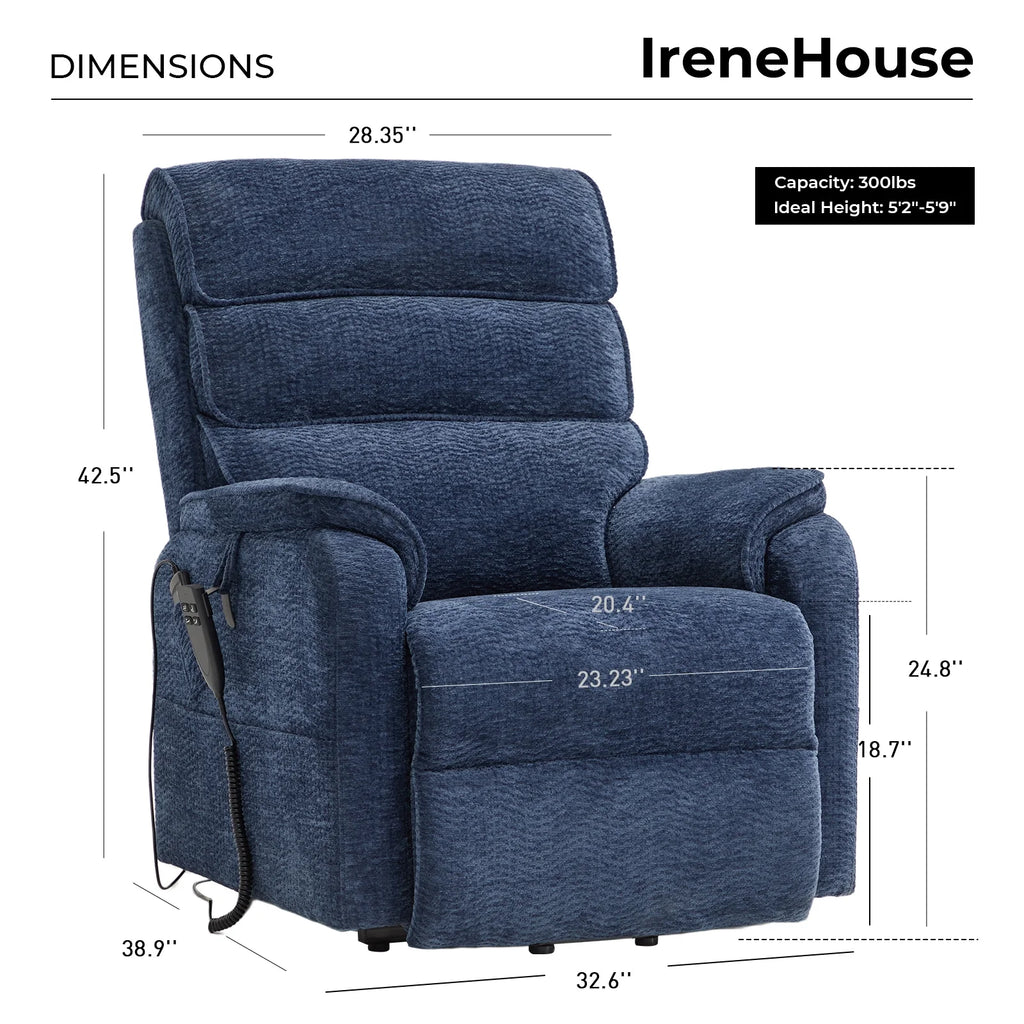 Blue Chenille Dual Motor Lift Recliner with Massage Heating D55929