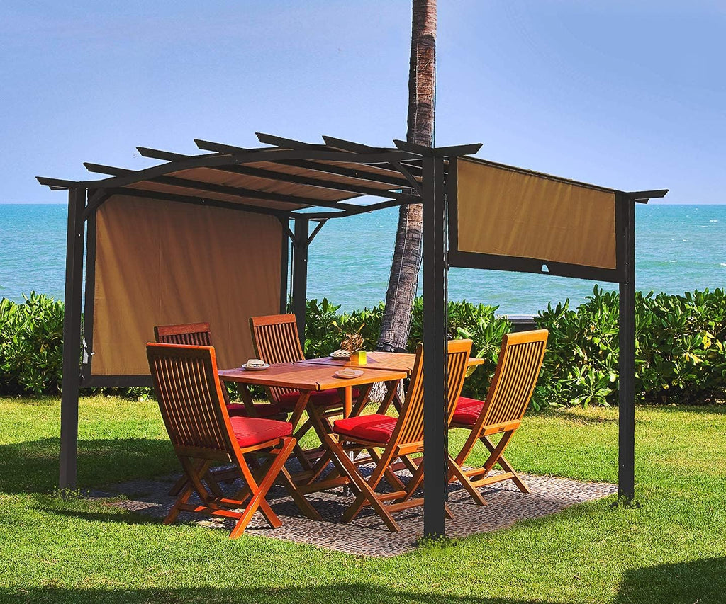 Beige Steel Frame Retractable Canopy Pergola N1936