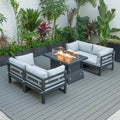 5-Piece Sectional Loveseat and Fireplace Set Black Aluminum with Cushions Q382