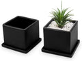 Set of 2 Matte Black Ceramic Planter Pots with Saucers G488