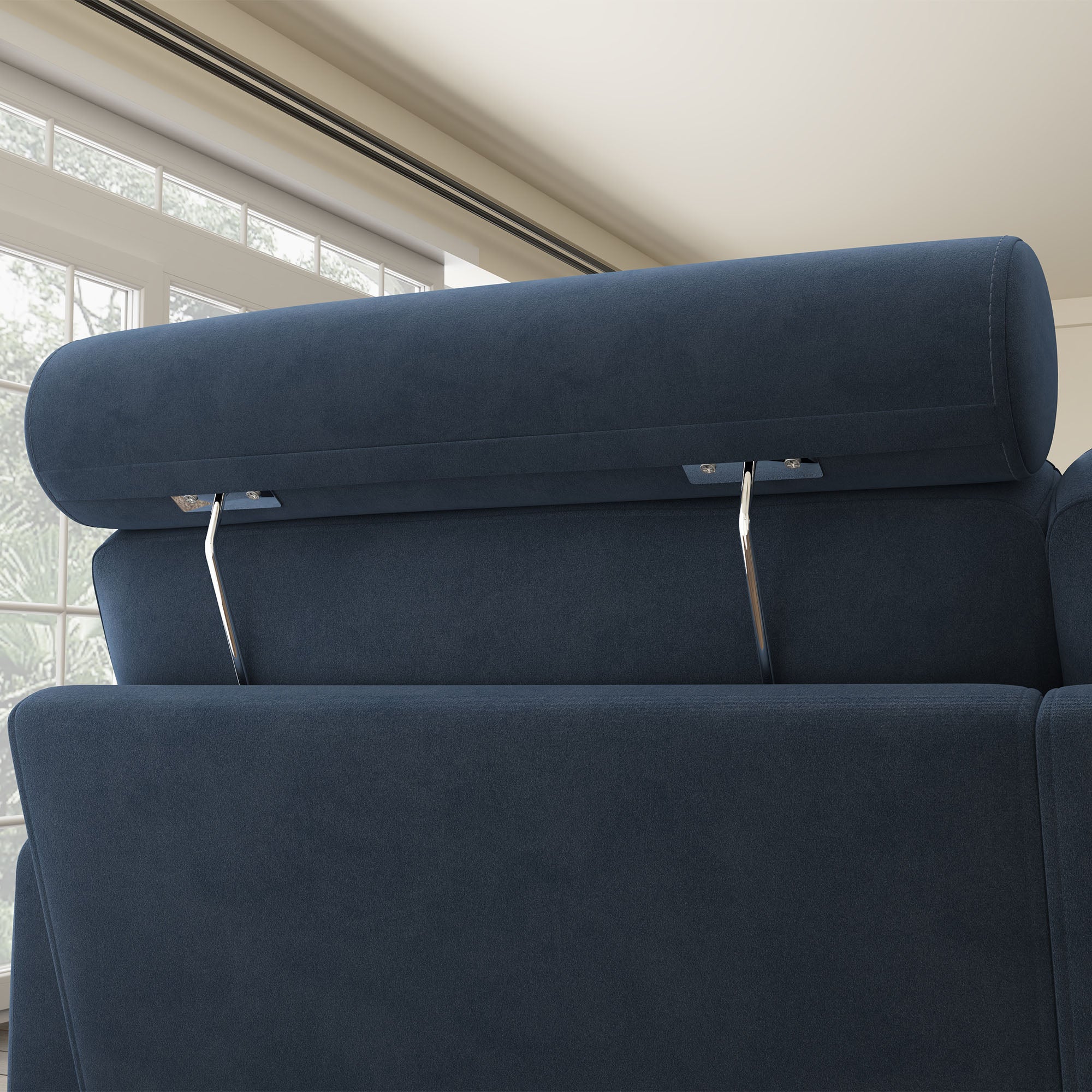 Dark Navy Blue Velvet L-Shaped Sectional Sofa with Storage Chaise R1276