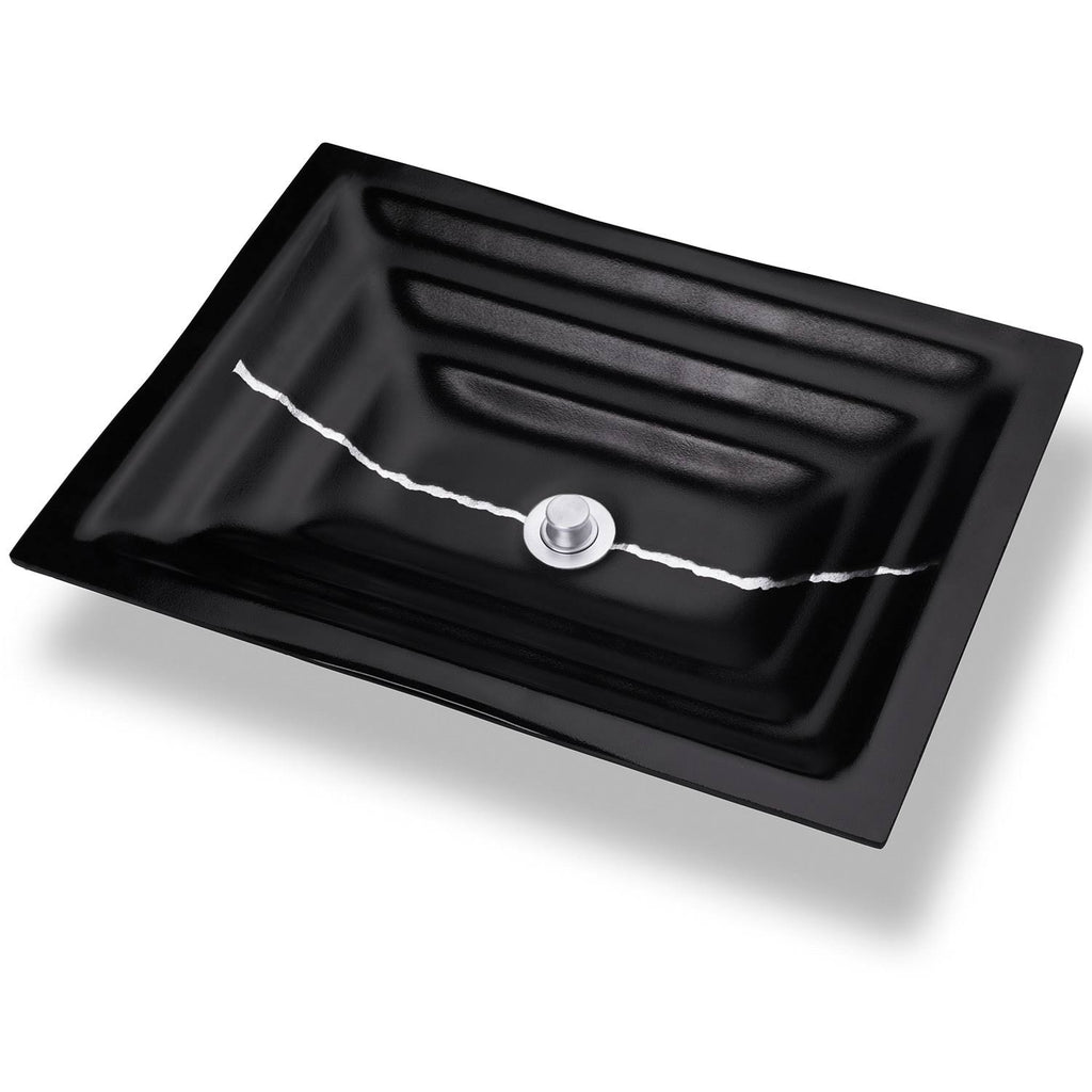 Black Glass Rectangular Sink with Silver Accent Z633