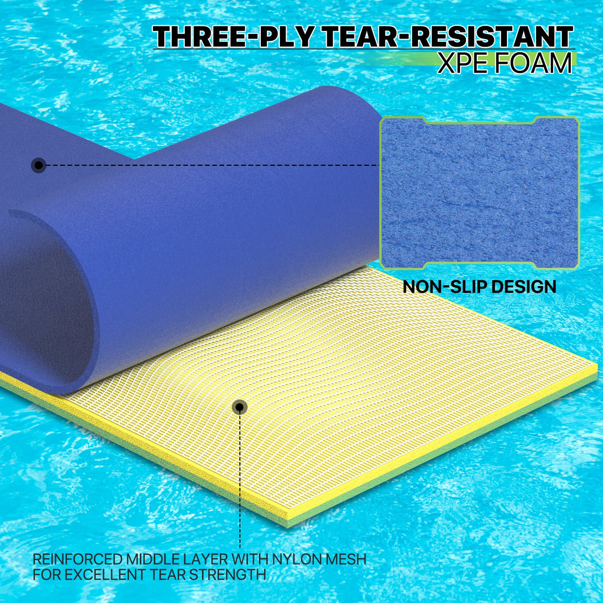 9x3FT 3-Layer Tear-Resistant XPE Foam Water Floating Pad C211