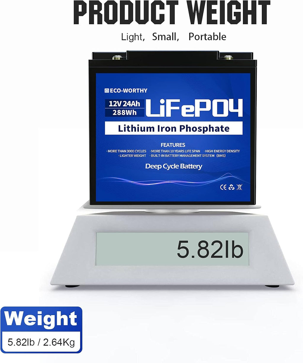 12V 24Ah LiFePO4 Lithium Iron Phosphate Battery with BMS Protection J8178