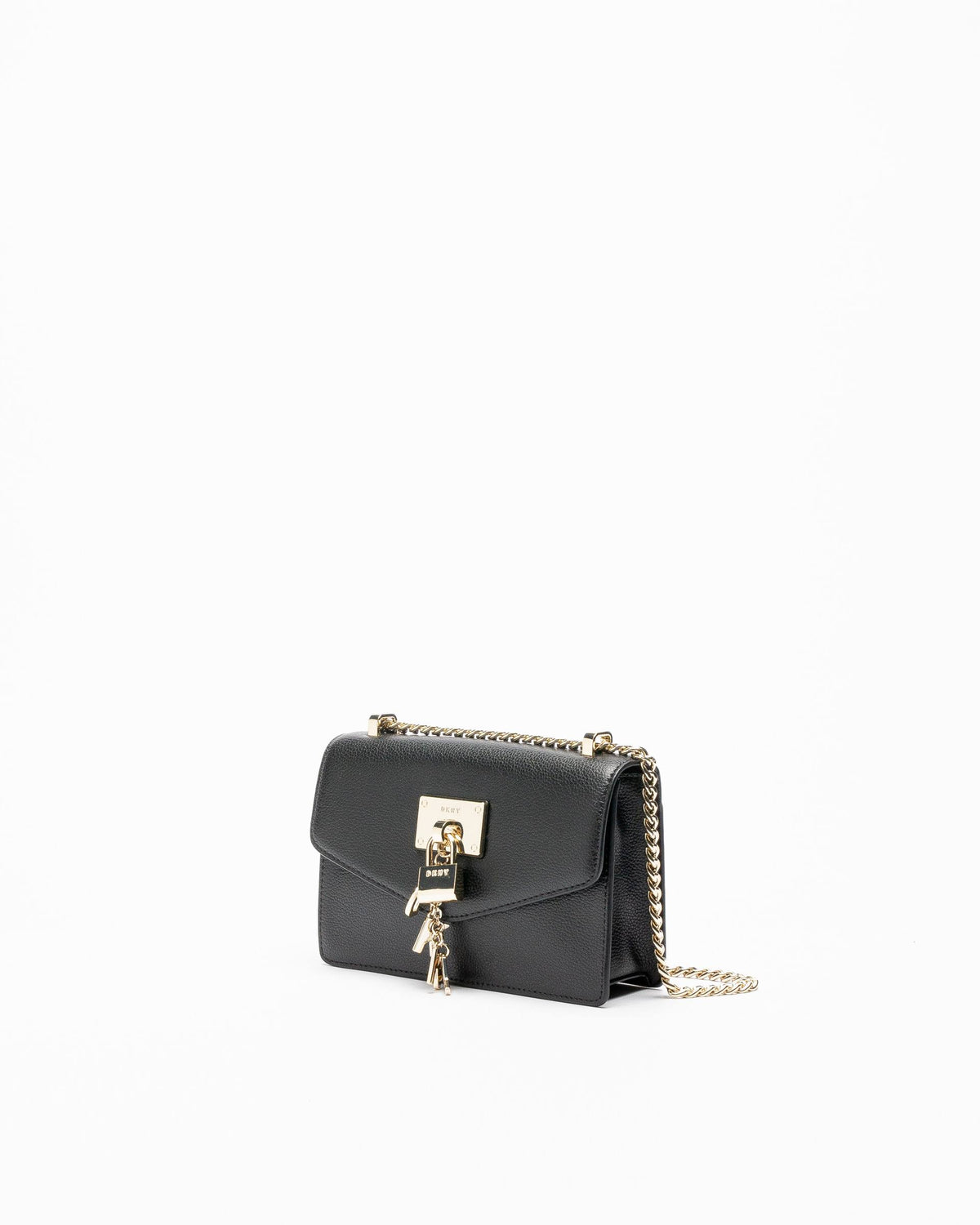 Leather Flap Shoulder Bag Black/Gold O503
