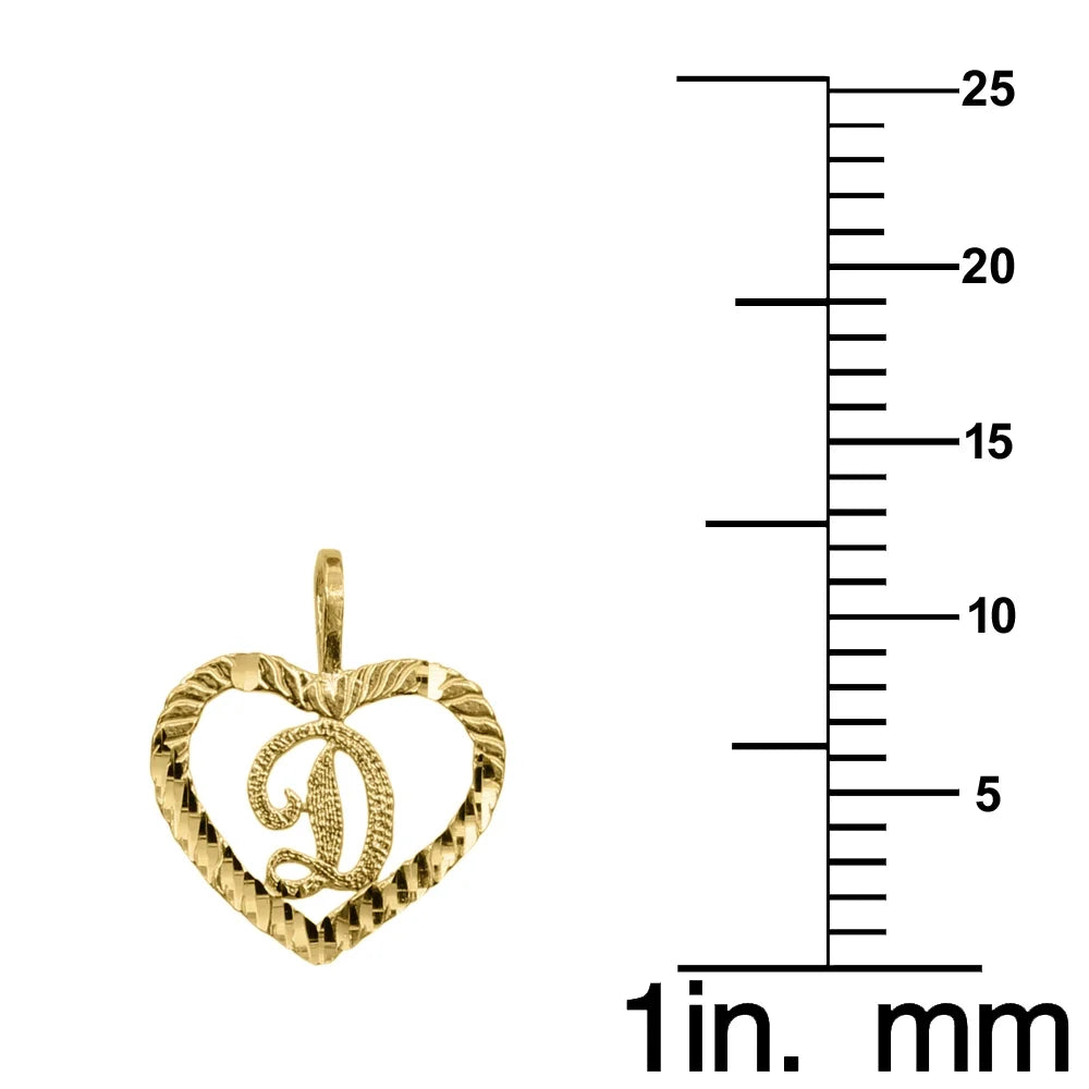 14k Yellow Gold Diamond-Cut Heart-Shaped Initial Letter Pendant with Rolo Chain A9157