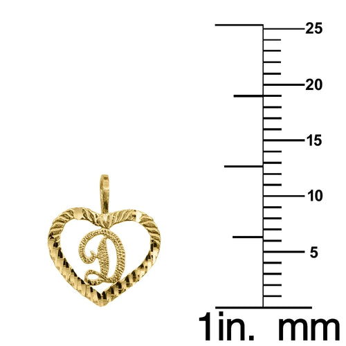 14k Yellow Gold Diamond-Cut Heart-Shaped Initial Letter Pendant with Rolo Chain A9157