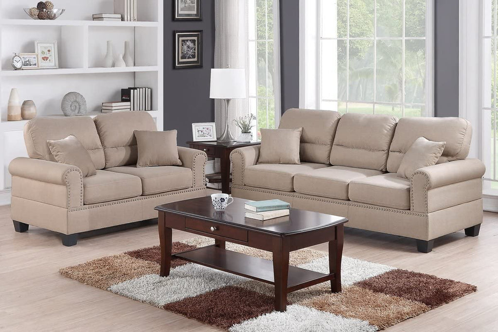 Modern Sand Fabric Sofa Loveseat Set H178911